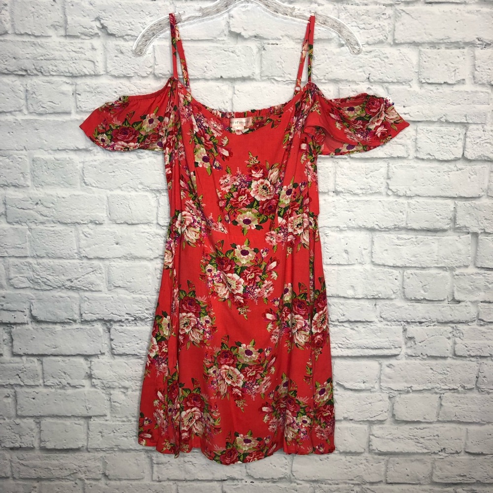 Band of Gypsies Orange Floral Off Shoulder Dress - Picture 2 of 4